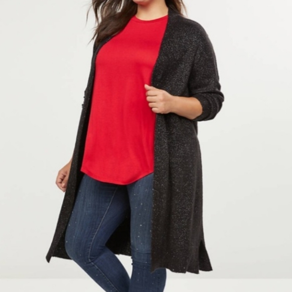 Lane Bryant Retro Whimsigoth Party Black Bling Duster Sweater 14/16